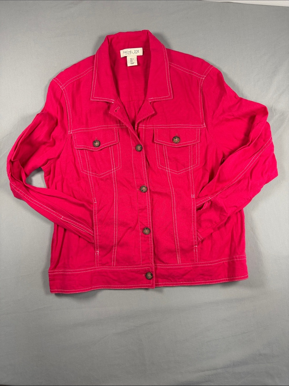 Rachel Zoe Hot Pink Contrast-Stitch Jean Jacket